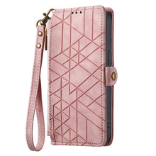 Load image into Gallery viewer, Geometric Zipper Wallet Side Buckle Leather Phone Case, For Samsung Galaxy A30
