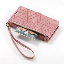 Load image into Gallery viewer, Geometric Zipper Wallet Side Buckle Leather Phone Case, For Samsung Galaxy A30