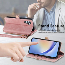 Load image into Gallery viewer, Geometric Zipper Wallet Side Buckle Leather Phone Case, For Samsung Galaxy A30