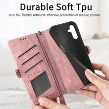 Load image into Gallery viewer, Geometric Zipper Wallet Side Buckle Leather Phone Case, For Samsung Galaxy A30