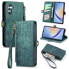 Load image into Gallery viewer, Geometric Zipper Wallet Side Buckle Leather Phone Case, For Samsung Galaxy A30