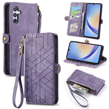 Load image into Gallery viewer, Geometric Zipper Wallet Side Buckle Leather Phone Case, For Samsung Galaxy A30