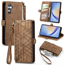 Load image into Gallery viewer, Geometric Zipper Wallet Side Buckle Leather Phone Case, For Samsung Galaxy A30