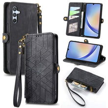 Load image into Gallery viewer, Geometric Zipper Wallet Side Buckle Leather Phone Case, For Samsung Galaxy A30