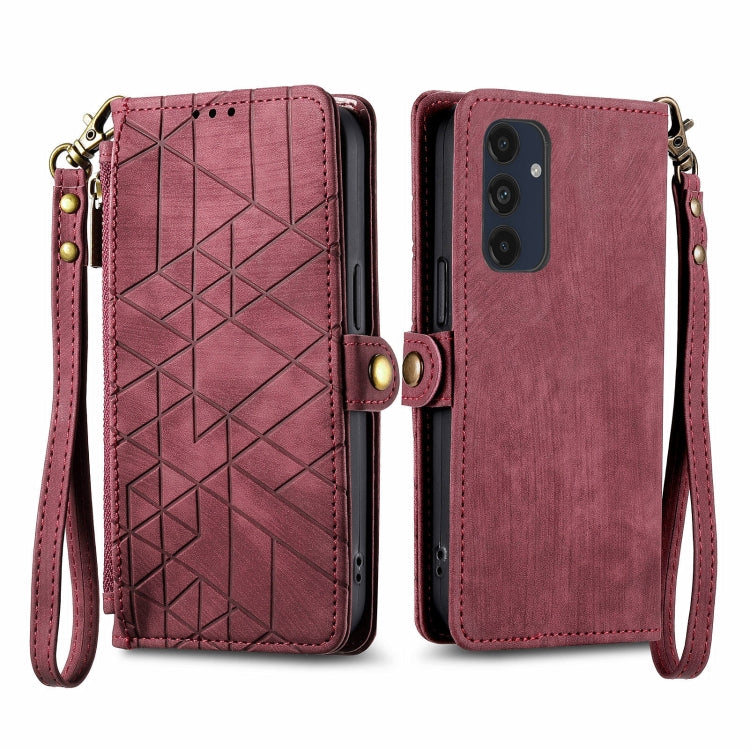 Geometric Zipper Wallet Side Buckle Leather Phone Case, For Samsung Galaxy S25 Ultra 5G, For Samsung Galaxy C55, For Samsung Galaxy M55, For Samsung Galaxy A55 5G, For Samsung Galaxy S24 Ultra 5G, For Samsung Galaxy S24+ 5G, For Samsung Galaxy S24 5G  ...