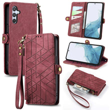 Load image into Gallery viewer, Geometric Zipper Wallet Side Buckle Leather Phone Case, For Samsung Galaxy S26 Edge 5G, For Samsung Galaxy A57 5G, For Samsung Galaxy A37 5G, For Samsung Galaxy S25 Edge 5G, For Samsung Galaxy A56 5G, For Samsung Galaxy A36 5G, For Samsung Galaxy S25 5...