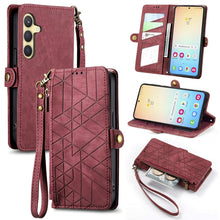 Load image into Gallery viewer, Geometric Zipper Wallet Side Buckle Leather Phone Case, For Samsung Galaxy S26 Edge 5G, For Samsung Galaxy A57 5G, For Samsung Galaxy A37 5G, For Samsung Galaxy S25 Edge 5G, For Samsung Galaxy A56 5G, For Samsung Galaxy A36 5G, For Samsung Galaxy S25 5...