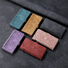 Load image into Gallery viewer, Geometric Zipper Wallet Side Buckle Leather Phone Case, For Samsung Galaxy A30