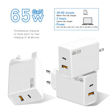 Load image into Gallery viewer, GaN PD48W Type-C PD3.0 + USB3.0 Notebook Adapter for MacBook Series ，EU Plug, EU Plug