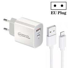 Load image into Gallery viewer, PD30W USB-C / Type-C + QC3.0 USB Dual Port Charger with 1m USB to 8 Pin Data Cable, EU Plug, US Plug, AU Plug