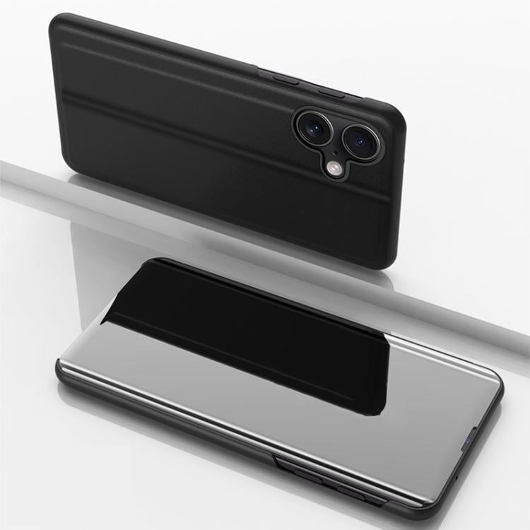Plated Mirror Horizontal Flip Leather Phone Case with Holder, For iPhone 18 Pro / 17 Pro, For iPhone 18 Pro Max / 17 Pro Max, For iPhone 17e / 16e, For iPhone 17, For iPhone Air, For iPhone 16 Pro Max