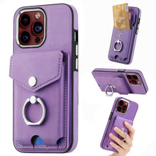 Load image into Gallery viewer, Electroplating Skin-feel Leather Ring Card Wallet Phone Case, For  iPhone 15 Plus, For iPhone 15 Pro Max, For iPhone 15 Pro, For  iPhone 15, For iPhone 14 Pro, For  iPhone 14 Pro Max