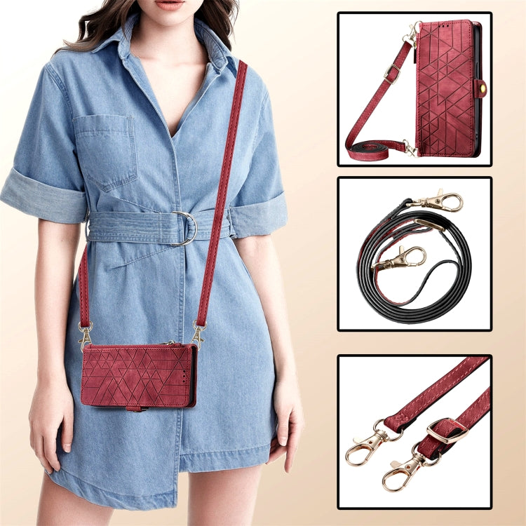 Geometric Zipper Wallet Side Buckle Leather Phone Case with Crossbody Lanyard, For iPhone 11 Pro