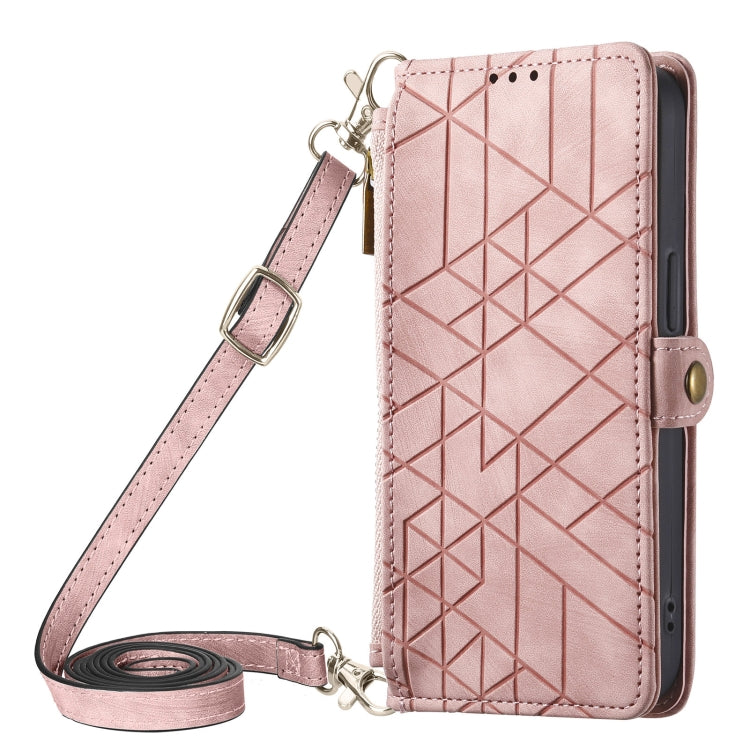 Geometric Zipper Wallet Side Buckle Leather Phone Case with Crossbody Lanyard, For iPhone 13 Pro Max, For iPhone 13 Pro, For iPhone 13, For iPhone 12, For iPhone 12 Pro Max, For iPhone 12 Pro, For iPhone 11 Pro Max, For iPhone 11