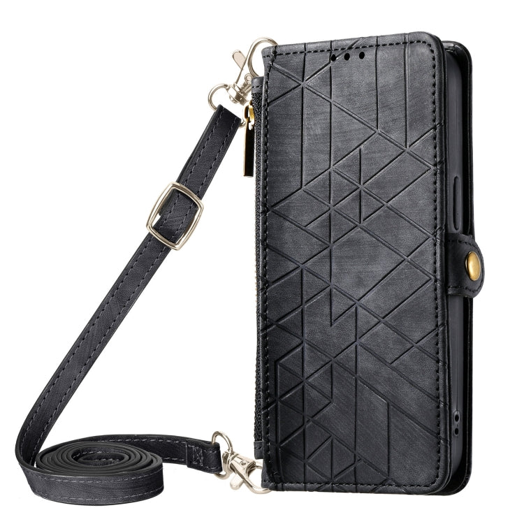 Geometric Zipper Wallet Side Buckle Leather Phone Case with Crossbody Lanyard, For iPhone 13 Pro Max, For iPhone 13 Pro, For iPhone 13, For iPhone 12, For iPhone 12 Pro Max, For iPhone 12 Pro, For iPhone 11 Pro Max, For iPhone 11