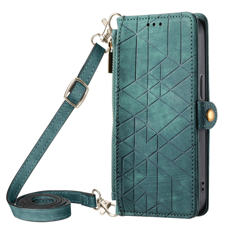 Geometric Zipper Wallet Side Buckle Leather Phone Case with Crossbody Lanyard, For iPhone 13 Pro Max, For iPhone 13 Pro, For iPhone 13, For iPhone 12, For iPhone 12 Pro Max, For iPhone 12 Pro, For iPhone 11 Pro Max, For iPhone 11