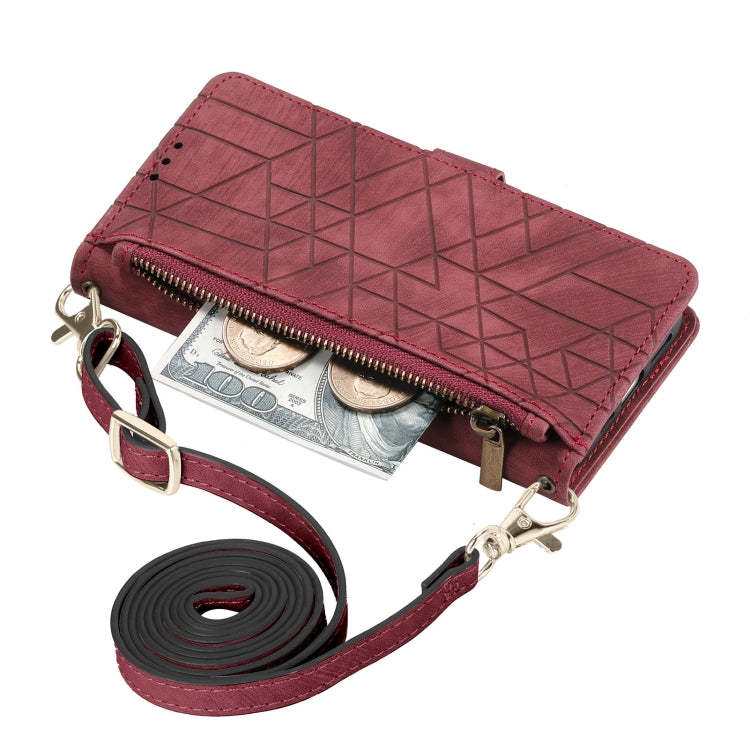 Geometric Zipper Wallet Side Buckle Leather Phone Case with Crossbody Lanyard, For iPhone 13 Pro Max, For iPhone 13 Pro, For iPhone 13, For iPhone 12, For iPhone 12 Pro Max, For iPhone 12 Pro, For iPhone 11 Pro Max, For iPhone 11