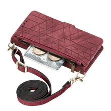 Load image into Gallery viewer, Geometric Zipper Wallet Side Buckle Leather Phone Case with Crossbody Lanyard, For iPhone 13 Pro Max, For iPhone 13 Pro, For iPhone 13, For iPhone 12, For iPhone 12 Pro Max, For iPhone 12 Pro, For iPhone 11 Pro Max, For iPhone 11