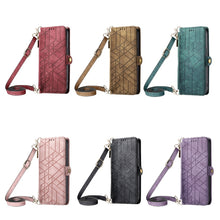 Load image into Gallery viewer, Geometric Zipper Wallet Side Buckle Leather Phone Case with Crossbody Lanyard, For iPhone 13 Pro Max, For iPhone 13 Pro, For iPhone 13, For iPhone 12, For iPhone 12 Pro Max, For iPhone 12 Pro, For iPhone 11 Pro Max, For iPhone 11