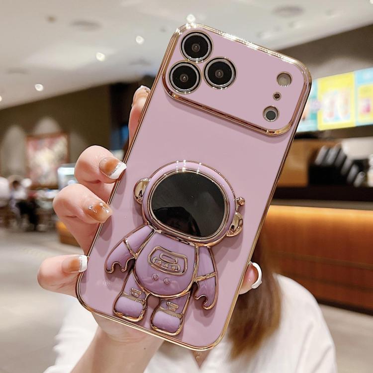 Electroplating Astronaut Holder Phone Case, For iPhone 17e / 16e, For iPhone 17 Pro Max, For iPhone 17 Pro, For iPhone 17, For iPhone Air, For iPhone 16 Pro Max, For iPhone 16 Pro, For iPhone 16 Plus