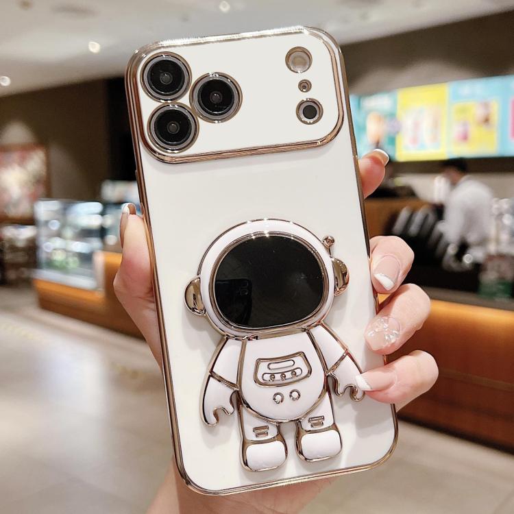 Electroplating Astronaut Holder Phone Case, For iPhone 17e / 16e, For iPhone 17 Pro Max, For iPhone 17 Pro, For iPhone 17, For iPhone Air, For iPhone 16 Pro Max, For iPhone 16 Pro, For iPhone 16 Plus
