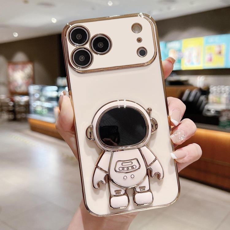 Electroplating Astronaut Holder Phone Case, For iPhone 17e / 16e, For iPhone 17 Pro Max, For iPhone 17 Pro, For iPhone 17, For iPhone Air, For iPhone 16 Pro Max, For iPhone 16 Pro, For iPhone 16 Plus