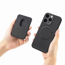 Load image into Gallery viewer, Carbon Fiber Leather Card Magsafe Phone Case, For iPhone 15 Pro Max, For iPhone 15 Pro, For iPhone 15 Plus, For iPhone 15