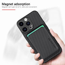 Load image into Gallery viewer, Carbon Fiber Leather Card Magsafe Phone Case, For iPhone 15 Pro Max, For iPhone 15 Pro, For iPhone 15 Plus, For iPhone 15
