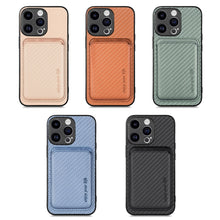 Load image into Gallery viewer, Carbon Fiber Leather Card Magsafe Phone Case, For iPhone 15 Pro Max, For iPhone 15 Pro, For iPhone 15 Plus, For iPhone 15