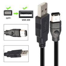 Load image into Gallery viewer, JUNSUNMAY Firewire IEEE 1394 6 Pin Male to USB 2.0 Male Adaptor Convertor Cable Cord, 1.8m, 3m, 4.5m