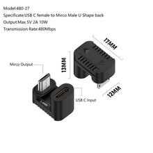 Load image into Gallery viewer, Type-C Female to Micro USB Male Adapter Data Charging Transmission, Type-C Female to Micro Male U Shape Back, Type-C Female to Micro Male U Shape Front, Type-C Female to Micro Male Right Bend, Type-C Female to Micro Male Left Bend