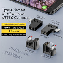 Load image into Gallery viewer, Type-C Female to Micro USB Male Adapter Data Charging Transmission, Type-C Female to Micro Male U Shape Back, Type-C Female to Micro Male U Shape Front, Type-C Female to Micro Male Right Bend, Type-C Female to Micro Male Left Bend