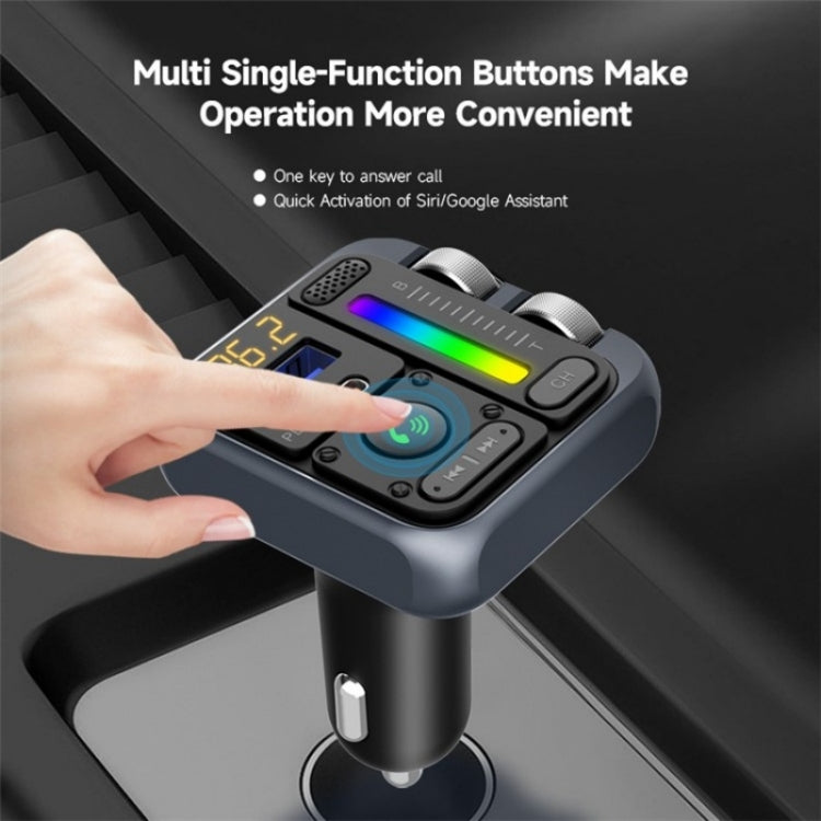 MT04 Car Bluetooth Adapter Type-C + USB Car Charger FM Transmitter HiFi Music MP3 Player, MT04