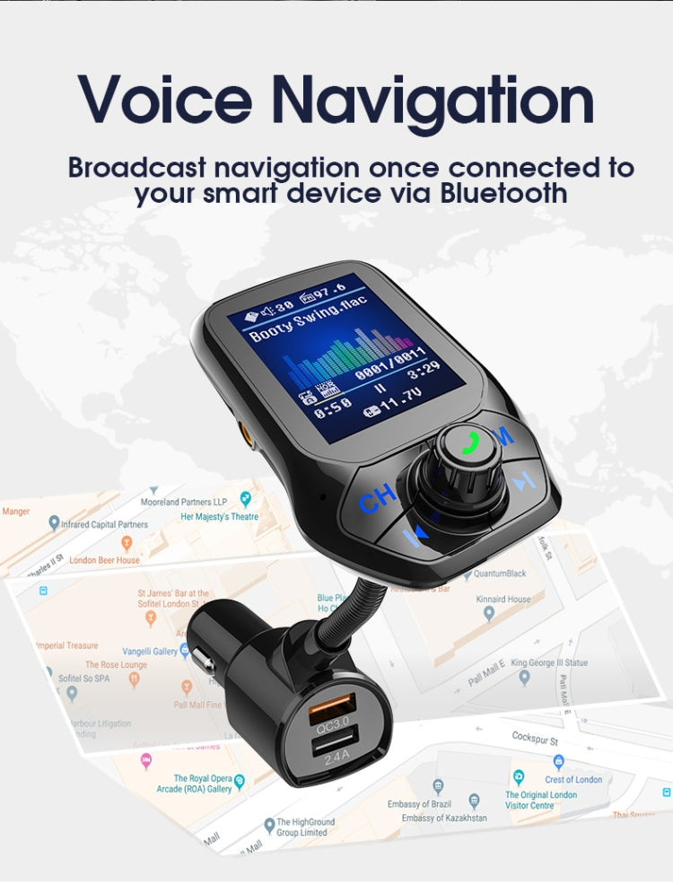 T43 Car Bluetooth Mp3 Multi-function Large Color Screen QC3.0 Bluetooth Car Charge Lossless Car Bluetooth Player, T43