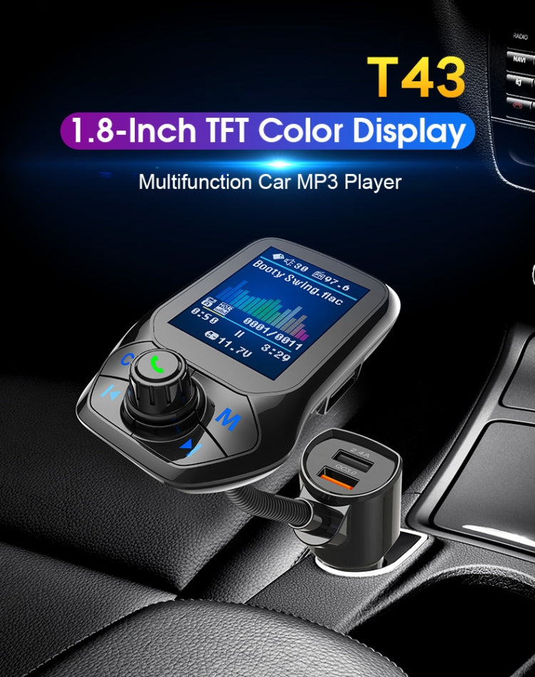 T43 Car Bluetooth Mp3 Multi-function Large Color Screen QC3.0 Bluetooth Car Charge Lossless Car Bluetooth Player, T43