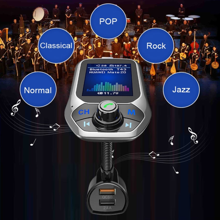 T43 Car Bluetooth Mp3 Multi-function Large Color Screen QC3.0 Bluetooth Car Charge Lossless Car Bluetooth Player, T43