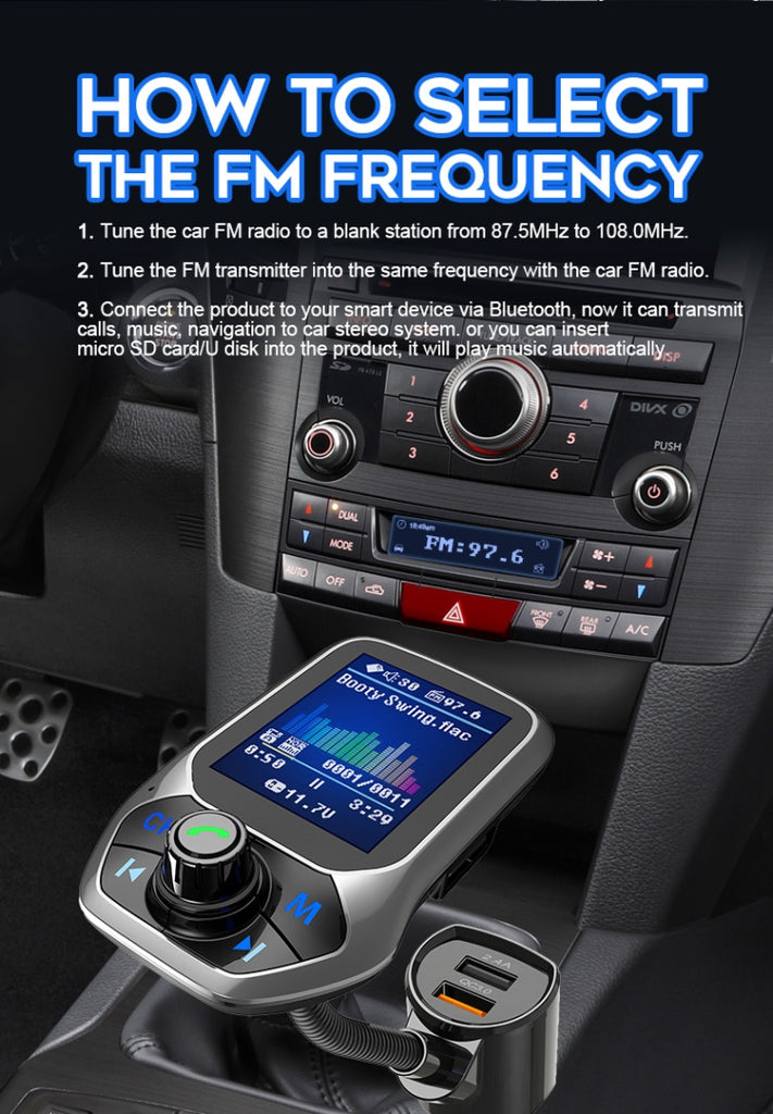 T43 Car Bluetooth Mp3 Multi-function Large Color Screen QC3.0 Bluetooth Car Charge Lossless Car Bluetooth Player, T43