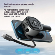 Load image into Gallery viewer, GE10 PD 65W Fast Charging Adapter Voltage Display Car Charger with Retractable Cable, GE10
