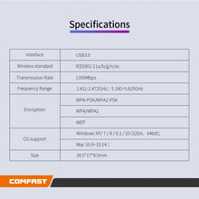 Load image into Gallery viewer, COMFAST CF-812AC USB WiFi Adapter-1300 Mbps USB di Rete Wireless wiFi, CF-812AC