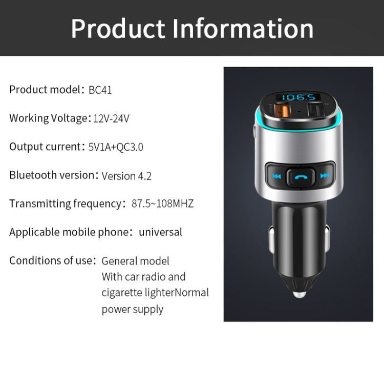 BC41 Multi-Functional MP3 Player, Bluetooth Receiver, USB Charger, Automobile Cigarette Lighter, BC41