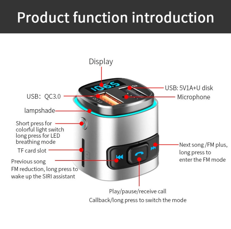 BC41 Multi-Functional MP3 Player, Bluetooth Receiver, USB Charger, Automobile Cigarette Lighter, BC41