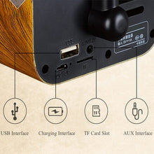 Load image into Gallery viewer, Retro Wood Portable Mini Bluetooth Speaker Wireless Loudspeaker Outdoor Speaker Sound System TF FM Radio Music Subwoofer