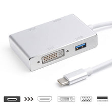 Load image into Gallery viewer, 4 in 1 USB 3.1 USB C Type C to HDMI VGA DVI USB 3.0 Adapter Cable for Laptop Apple Macbook Google Chromebook Pixel, USB3.0+HDMI+VGA+DVI to Type-C
