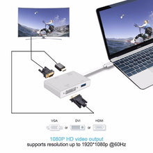 Load image into Gallery viewer, 4 in 1 USB 3.1 USB C Type C to HDMI VGA DVI USB 3.0 Adapter Cable for Laptop Apple Macbook Google Chromebook Pixel, USB3.0+HDMI+VGA+DVI to Type-C