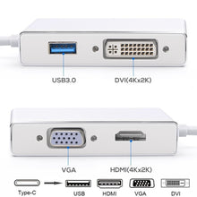 Load image into Gallery viewer, 4 in 1 USB 3.1 USB C Type C to HDMI VGA DVI USB 3.0 Adapter Cable for Laptop Apple Macbook Google Chromebook Pixel, USB3.0+HDMI+VGA+DVI to Type-C