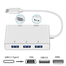 Load image into Gallery viewer, USB C to HDMI VGA USB Hub Adapter 5 in 1 USB 3.1 Converter for Laptop for MacBook,ChromeBook Pixel,Huawei MateBook, HDMI+VGA+3xUSB3.0 to Type-C