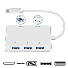 Load image into Gallery viewer, USB C to HDMI VGA USB Hub Adapter 5 in 1 USB 3.1 Converter for Laptop for MacBook,ChromeBook Pixel,Huawei MateBook, HDMI+VGA+3xUSB3.0 to Type-C