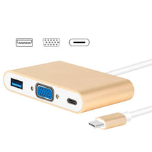 Load image into Gallery viewer, USB Type C to VGA 3-in-1 Hub Adapter supports USB Type C tablets and laptops for Macbook Pro / Google ChromeBook, VGA+USB3.0 to Type-C Gold, VGA+USB3.0 to Type-C Silver