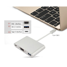 Load image into Gallery viewer, USB Type C to VGA 3-in-1 Hub Adapter supports USB Type C tablets and laptops for Macbook Pro / Google ChromeBook, VGA+USB3.0 to Type-C Gold, VGA+USB3.0 to Type-C Silver
