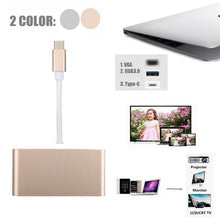Load image into Gallery viewer, USB Type C to VGA 3-in-1 Hub Adapter supports USB Type C tablets and laptops for Macbook Pro / Google ChromeBook, VGA+USB3.0 to Type-C Gold, VGA+USB3.0 to Type-C Silver